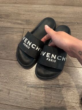 Givenchy Black Slides with White Logo